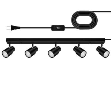 Imagem de Iluminação de pista LED plug-in, luminária de teto de 76.2 cm, luzes pretas de 5 vias, cabo de 15 pés, cabeça giratória, interruptor basculante, holofote para quarto, corredor (GU10, sem lâmpada)