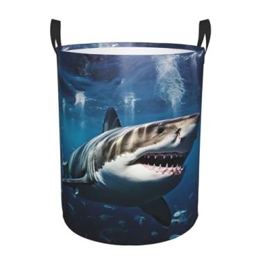 Imagem de Great White Shark Cesto de lavanderia dobrável à prova d'água cesto de armazenamento de roupas com alças pano oxford organizador de brinquedos cesta para banheiro, lavanderia, quarto, médio
