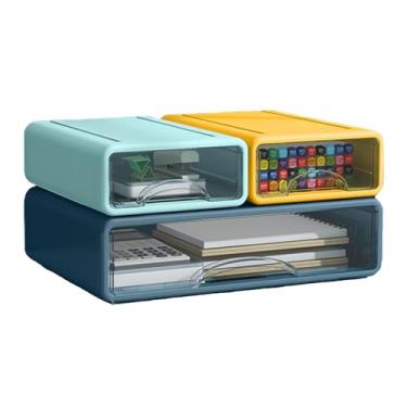 Imagem de ZZFENGKR Organizador de mesa com gavetas, gavetas empilháveis de armazenamento com compartimentos, organização de mesa para material de escritório, maquiagem, lápis, fita, borrachas, clipes de papel