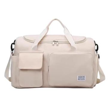 Imagem de Lzyjckh Bolsa de Viagem, Bolsas Esportiva para Academia para Mulheres e Homens, Bolsa Leve para o Fim de Semana com Compartimento para Sapatos, para o Fim de Semana, Esportes, Viagem,Beige