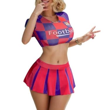 Imagem de Fantasia feminina sexy de líder de torcida bola de futebol uniforme de jogador de anime roupa de árbitro travesso conjunto de minissaia chique (vermelho, tamanho único)