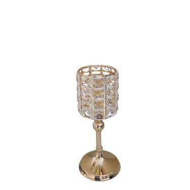 Imagem de Castiçal Decorativo em Vidro Âmbar com Cristais, 27cm, Base para Mesa, Estilo Luxo