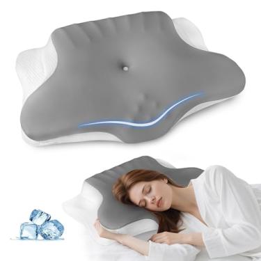 Imagem de CNSZNAT Almofada cervical para aliviar a dor no pescoço, travesseiro cervical ergonômico para dormir, travesseiro de espuma viscoelástica com fronha respirável refrescante, travesseiro de cama para