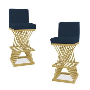 Imagem de Kit 2 Banqueta Alta Área Gourmet Cozinha Restaurante Bar Base de Metal