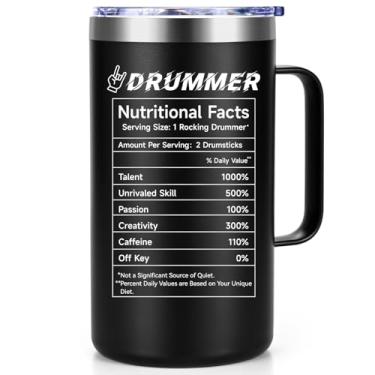 Imagem de Qtencas Drummer Gifts for Men Women, Drummer Nutritional Facts Label 590 ml, caneca de café de aço inoxidável, presentes de aniversário e Natal para bateristas, presentes exclusivos para baterista,
