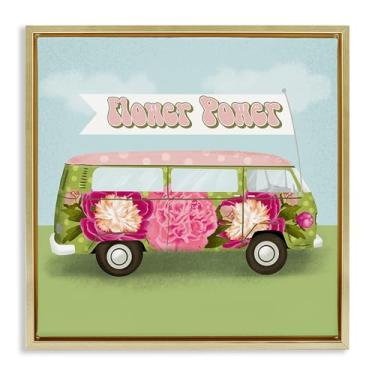 Imagem de Stupell Industries Design de arte de parede em tela flutuante com moldura dourada Flower Power Peony Bus por Jilly Jack Designs, 25 x 25