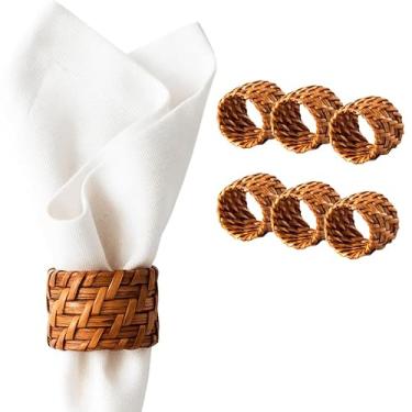 Imagem de Kit 6 Aneis Porta Guardanapos Argola Rattan Bambu Rústico (CLARO, MÉDIO)