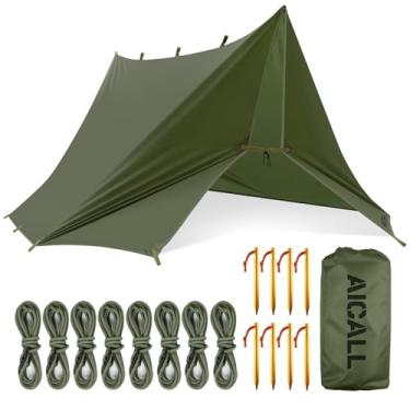 Imagem de Lona de acampamento à prova d'água 3 x 3 m, tenda de sobrevivência, mochila portátil, multifuncional, abrigo anti-UV para ambientes externos (verde escuro)