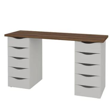 Imagem de Mesa Para Computador Com 10 Gavetas Due  Artany - Nogal / Branco