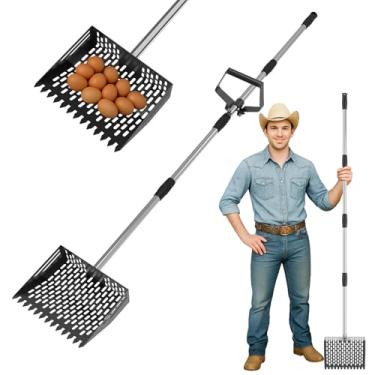 Imagem de Colher para cocô de galinha, 2 em 1, 2 em 1, pá de peneiramento ajustável, acessório de galinheiro resistente, pá de fezes com alça ajustável e limpeza de resíduos de animais de estimação