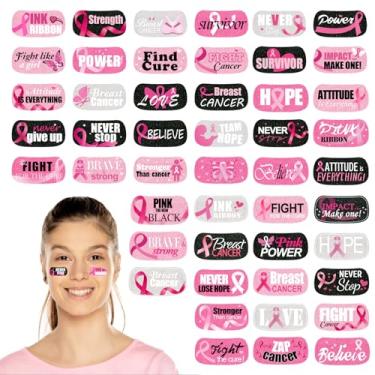 Imagem de 480 peças de tatuagens faciais de conscientização do câncer de mama a granel 48 estilos de fita rosa tatuagem temporária adesivos de glitter corpo dos olhos à prova d'água adesivos de tatuagem para