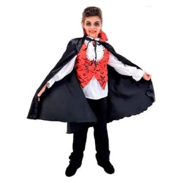 Imagem de Fantasia Vampiro Infantil de Halloween Conde Drácula Com Colete e Capa G 7-9