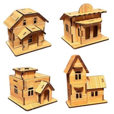 Imagem de MPIUET 3D Wooden Puzzles for Adults 4PCS Wooden Mini House Model Kits for Adults, 3D Jigsaw Brain Teaser Puzzles, Log Cabin DIY