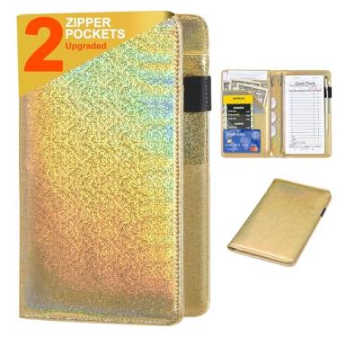 Imagem de Livros de servidor para garçonete – carteira de garçom de couro com glitter com bolso com zíper, lindo livro de garçonete e organizador de garçonete com bolso para dinheiro avental de servidor