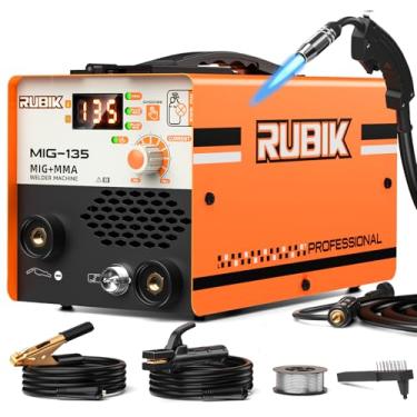 Imagem de Soldador MIG 135A, soldador sem gás 3 em 1 MIG/Lift TIG/Soldador Mig multiprocesso, máquina de solda de 110 V, soldador de núcleo de fluxo com controle sinérgico do inversor IGBT e visor LCD