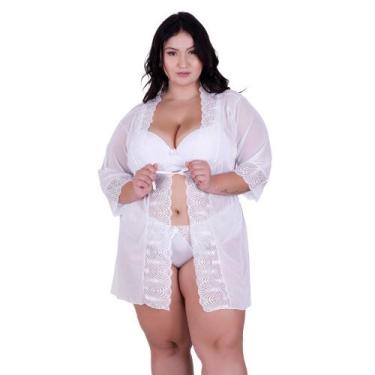 Imagem de Robe Plus Size Hobby Detahe de Renda Adulto Feminino - NAKA MODAS, Bra