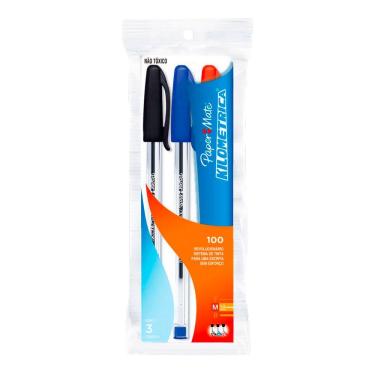 Imagem de Caneta Esferográfica Papermate Km 100 Retrátio 1.0mm Azul/Preta/Vermelha 3 Unidades - Item Variado