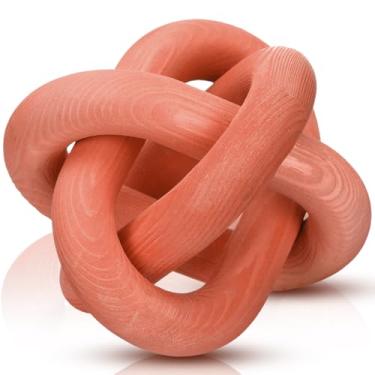 Imagem de Yalikop Decoração de nó de madeira com 3 elos - decoração de mesa de centro esculpida à mão, decoração de elos de corrente boho, prateleira moderna, objetos rústicos para casa, sala de estar, quarto