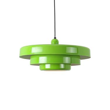 Imagem de FCTWAKS Luminária pendente grande moderna, candeeiro de teto verde vintage de 45 cm com sombra de metal de 3 camadas, altura ajustável, lustre de meados do século para iluminação de ilha de cozinha