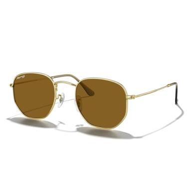 Imagem de MERRY'S Óculos de sol clássicos polarizados para mulheres e homens, vintage, polígono, óculos de sol quadrados S6548, Armação dourada polida/lente marrom, Lens Width:51 Millimeters