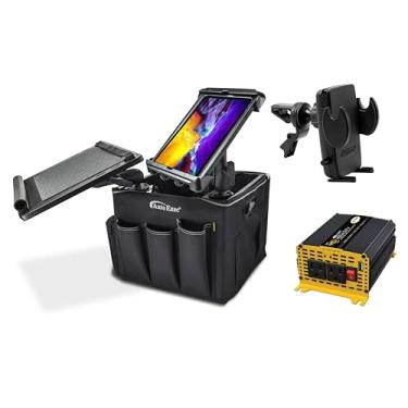 Imagem de AutoExec Estação de trabalho Milkcrate para veículos e escritório móvel com organizador de avental, bandeja para laptop, inversor de potência de 400 watts, suporte para tablet e clipe de ventilação de