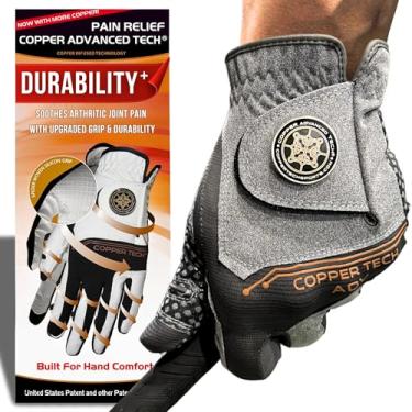 Imagem de Luvas de golfe masculinas Copper Advanced Tech 2.0 para golfista destro ou canhoto | Luva de golfe feminina de compressão de cobre com suporte para juntas | Durabilidade resistente a rasgos e