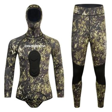 Imagem de WYYHAA Roupa de mergulho de neoprene de 1,5 mm para pesca submarina com capuz, 2 peças de camuflagem para mergulho livre em água fria, G