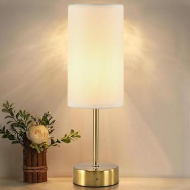 Imagem de OOFAYBILL Candeeiro de mesa sem fio com função de memória, lâmpada embutida operada por bateria recarregável de 5000 mAh, luminária de mesa de pátio, luminária noturna de cabeceira, luz ambiente para