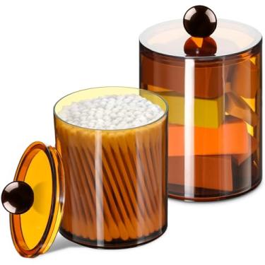 Imagem de XIPENGKEJI Pacote com 2 suportes Qtip, conjunto de potes de boticário de boticário, conjunto de potes de banheiro com tampas para cotonetes, bolas, almofadas, palhetas de fio dental, recipientes de