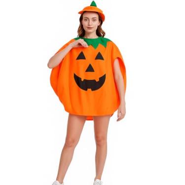 Imagem de Fantasia Abóbora Halloween Adulto e Infantil Unissex – Festa Dia das Bruxas com Chapéu Laranja Divertido para Meninos, Meninas e Adultos Costume (Infantil)