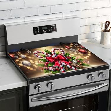 Imagem de BVBOX Capa superior de fogão de Natal para fogão elétrico 71 x 50 cm, capas de vidro para fogão a gás, tapete protetor de fogão decorativo lavável para cozinha doméstica (palitos de candy, 71 x 50 cm)