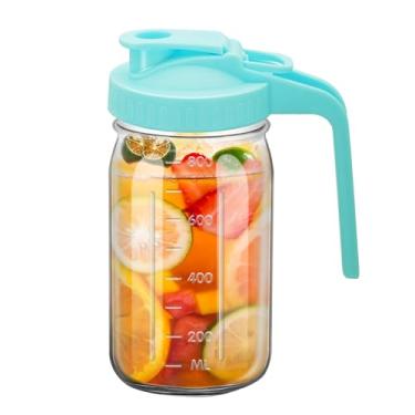 Imagem de 1 jarro de vidro largo de 947 ml, com tampa, à prova de vazamento duplo com alça, jarro de água de boca larga, recipiente de geladeira para água, suco (1, azul)
