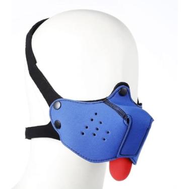 Imagem de Máscara de neoprene com focinheira para cachorro com capuz para brincar com capuz novidade acessórios de fantasia de cabeça de cachorro (azul, tamanho único)