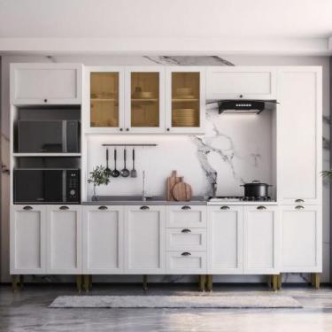 Imagem de Cozinha Completa Aurora 305cm Aéreo Portas Vidro Provençal - Casa Lar 