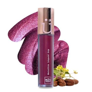 Imagem de Batom líquido metálico M2U NYC (0,21 oz) - Batom fosco de longa duração com cor de alto impacto para acabamento cintilante à prova de manchas - Brilho labial glam sem transferência