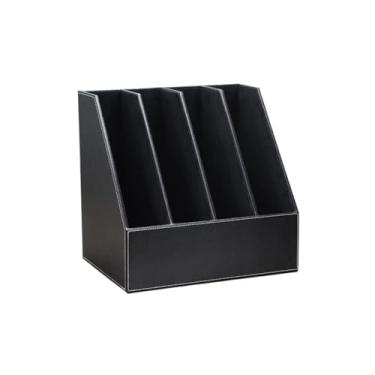 Imagem de Organizador de arquivos de mesa Suporte de pasta arquivo vertical couro ou organizador produtos escritório para armazenar arquivos, revistas e blocos notas(Preto)
