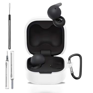 Imagem de Capa para Sony LinkBuds Open WF910, capa protetora de silicone para Sony LinkBuds Open WF-910, com chaveiro, cordão e kit de limpeza, LED frontal visível, branco