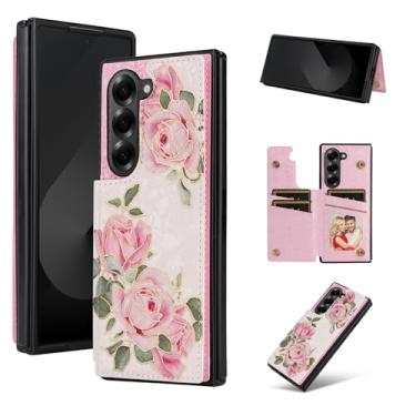 Imagem de Asuwish Capa de celular para Samsung Galaxy Z Fold 6 5G 2024 carteira com flor de luxo couro PU porta-cartão de crédito slot filme suporte suporte ZFold6 Z6 G Fold6 6Z mulheres meninas rosa flor