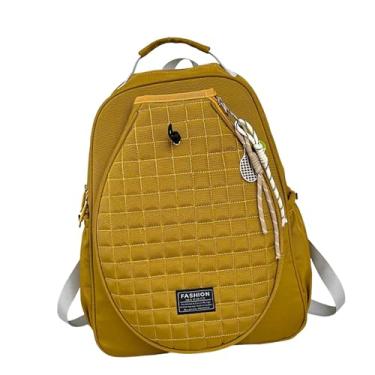 Imagem de harayaa Bolsa de tênis acolchoada, capa para raquete, alças acolchoadas, multiuso, 33x15x44cm, com compartimento para sapatos, mochila de tênis, Amarelo com Pingente