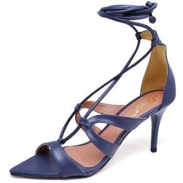 Imagem de Sandália Bico Folha Salto Médio Napa Navy - Ellas Online, 38, Azul, Fe