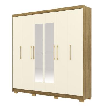 Imagem de Guarda Roupa Casal 223cm Com Espelho Pernambuco Nature/Champanhe - Vila Rica
