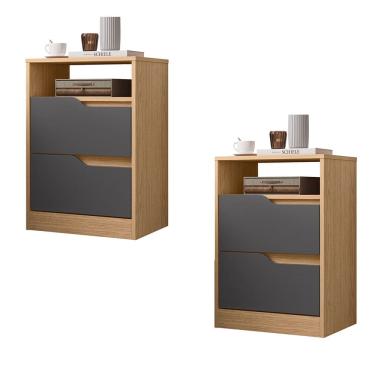 Imagem de Mesa de Cabeceira com Gavetas Kit 2 Sole Flex Freijó/Titanium - Albatroz