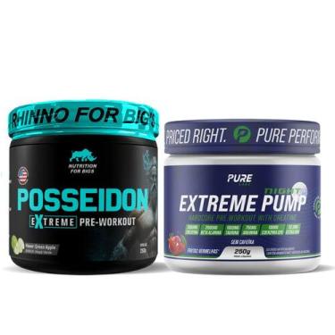 Imagem de Kit Pré Treino Pump Night S/ Cafeína + Pré Treino Posseidon 250g - Nut