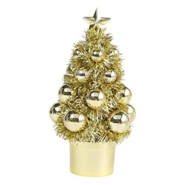 Imagem de Generic Ornamento de estátua de árvore de Natal, suprimentos decorativos para presente com estatueta de bola, arte para centro de mesa interno de inauguração, Ouro