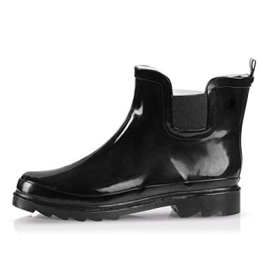 Imagem de NORTY - Botas de chuva femininas de cano curto – Bota feminina impermeável para inverno primavera jardim tem ½ tamanho grande, Preto, 36