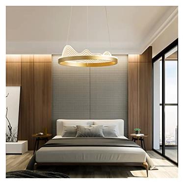 Imagem de Lustre estilo nórdico luzes pendentes de anel dourado lustre moderno lâmpadas led decorativas sala de estar lobby hotel luminárias reguláveis (cor: fria, tamanho: três 90w)