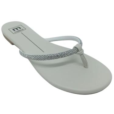 Imagem de Moleca, Chinelo Moleca Feminino Napa Turim com Tira em Strass (Cristal/Branco Off, BR, Adulto, Numérico, 36)