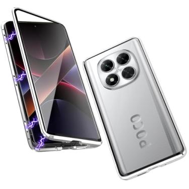 Imagem de QUIETIP Capa compatível com Poco X7 e Redmi Note 14 Pro 5G, moldura de metal magnética dupla face, capa de vidro temperado transparente, prata