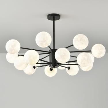 Imagem de Lustre Sputnik moderno de 6 luzes, luz de teto de meados do século, 3D, lua, leite, bolha, branco, lustre, preto, fazenda, vintage, luz pendente para sala de jantar, cozinha, ilha, sala de e