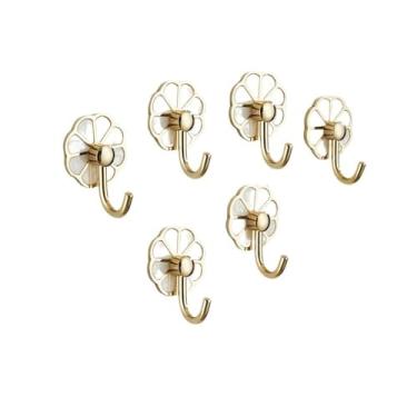 Imagem de Cabide de metal sem furos ganchos de parede multiuso para chave, toalha, bolsas, copo, chapéu, pacote com 6 cabides de parede (ouro)